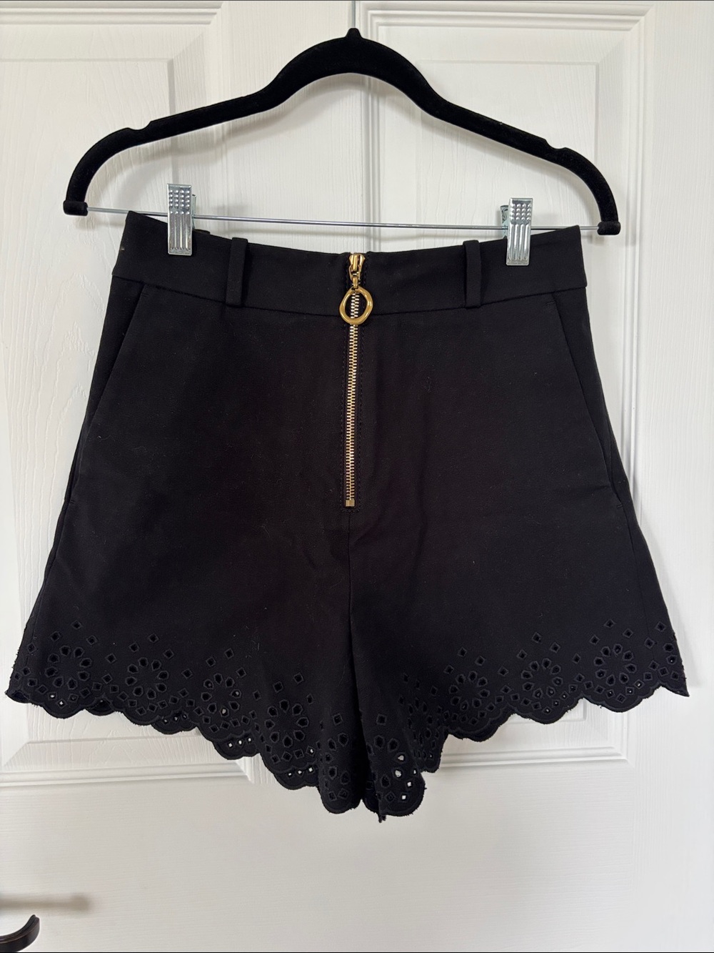 Derek Lam 10 Crosby Scalloped Hem High-Rise Shorts with Gold Zip